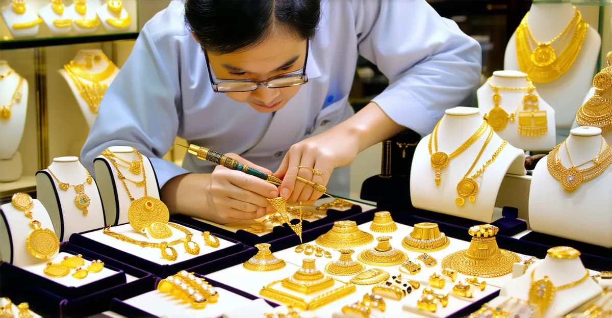 珠寶鑑定師使用專業工具鑑定黃金飾品
